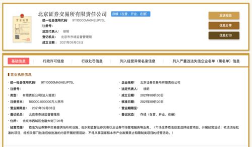 聚焦北交所 北京證券交易所完成公司制工商注冊,為徐明,注冊資本10億元人民幣